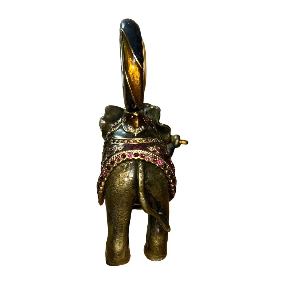 Jay Strongwater Jeweled Elephant Desk Clock Swarovski Crystal Enamel Figurine